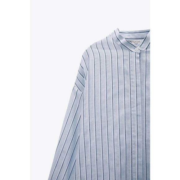 Zara Linen Blend Shirt Dress New Striped - Picture 9 of 11
